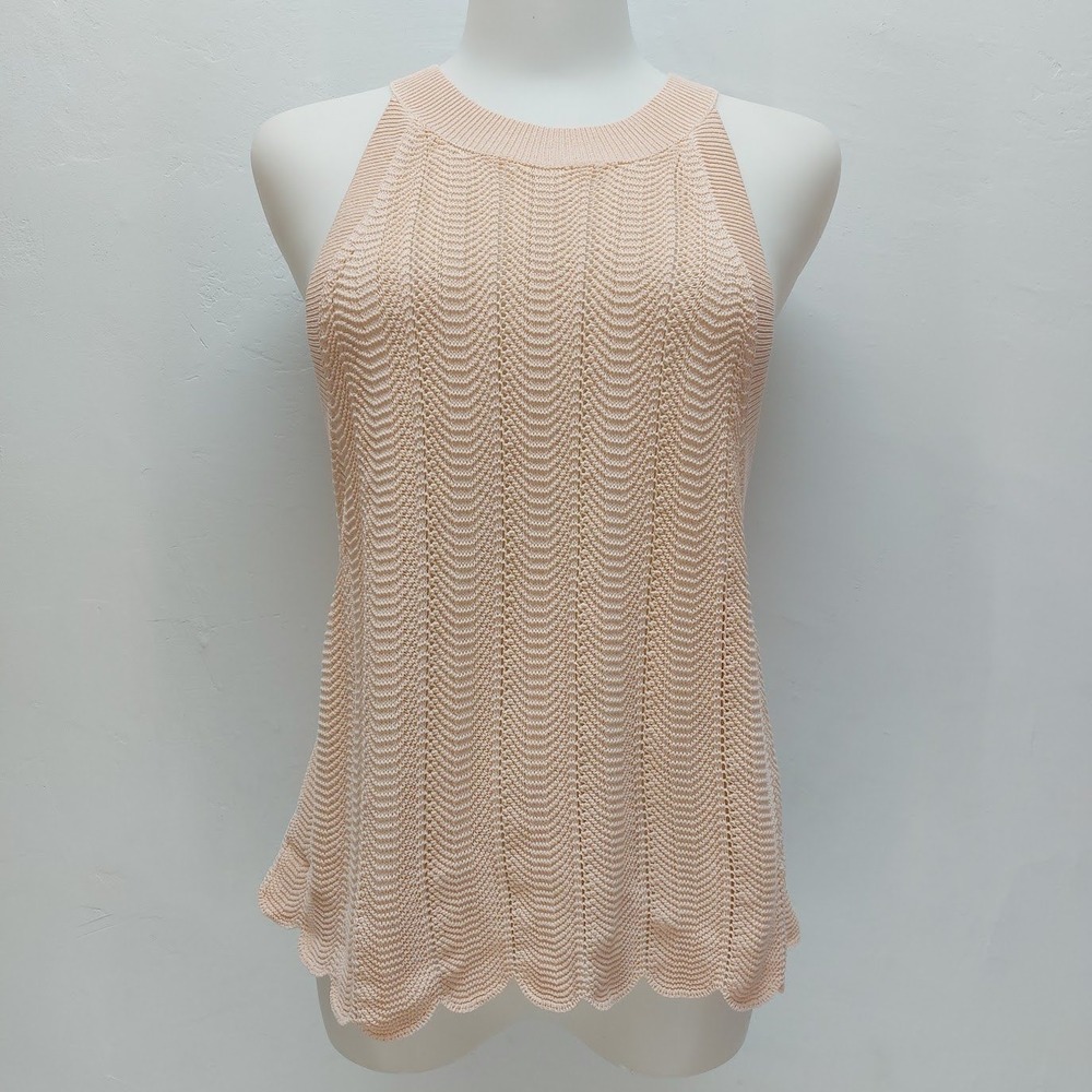 Wilfred Knit Tank Top Womens Large Peach Pointelle Chevron Scallop Hem Halter